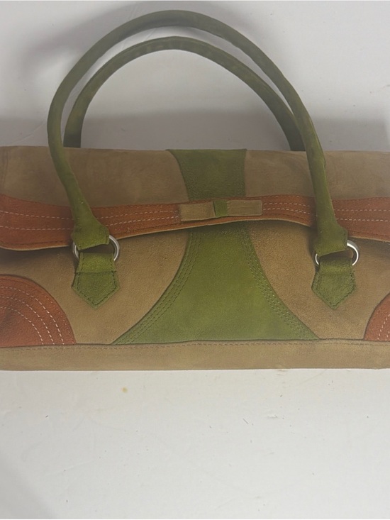 Via Spiga Handbags - Y2K Via Spiga Tan Green & Burnt Orange Genuine Suede Leather Shoulder Purse